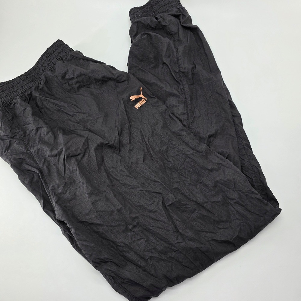 Vintage Puma Windbreaker Pants‎ Black Rose Gold Logo Joggers Lined  XL Retro Y2k